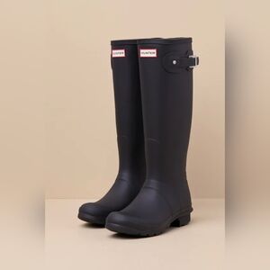 Hunter Black Tall Rain Boots with Red-Trim Logo